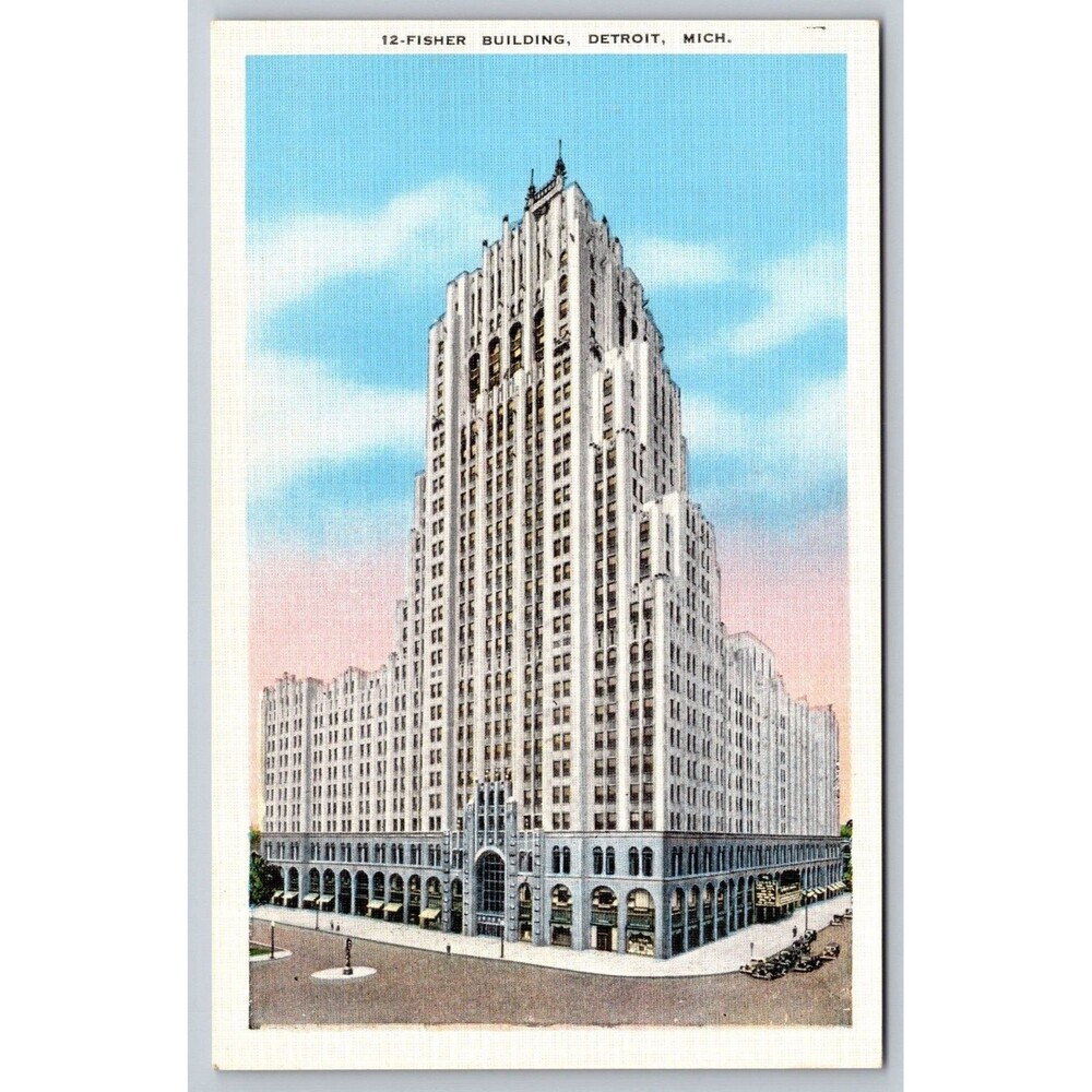Vintage Linen Postcard Fisher Building Detroit Michigan MI United News Co 14645